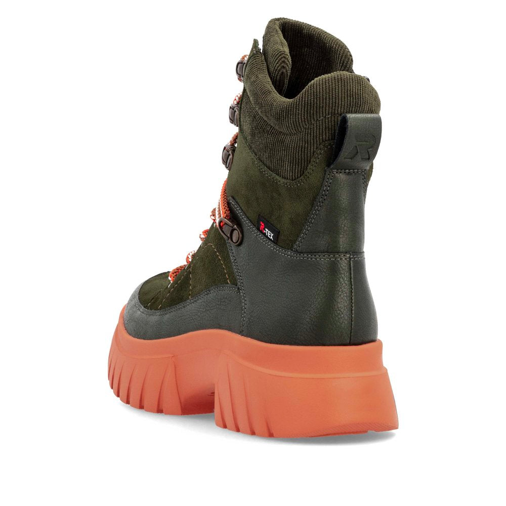 Rieker Chunky Green Boot with Contrast Sole W1871-White finn