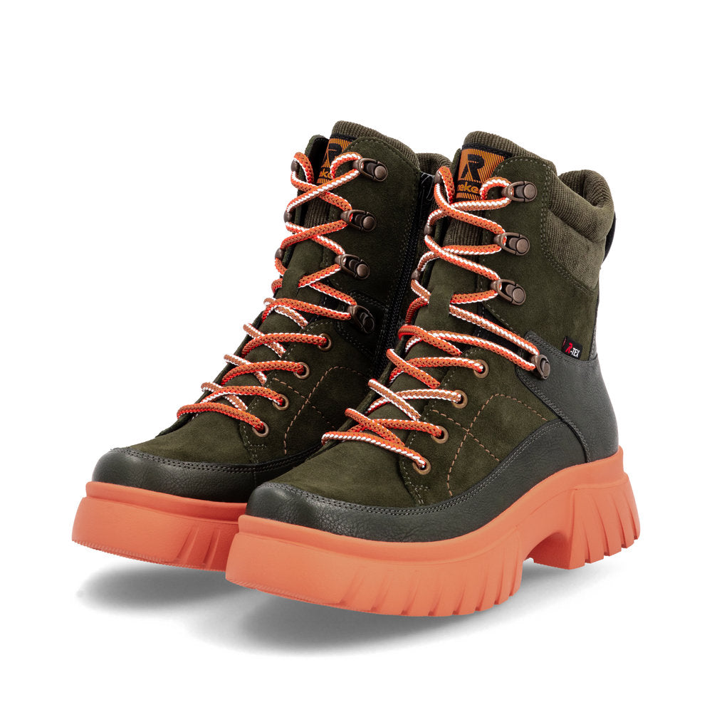 Rieker Chunky Green Boot with Contrast Sole W1871-White finn