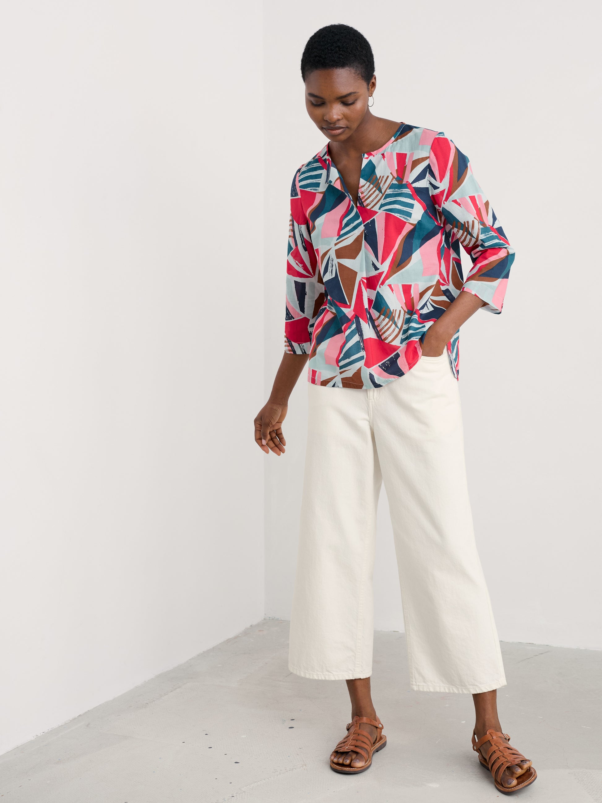 Seasalt Watercolor Sketch 3/4 Sleeve cotton Top