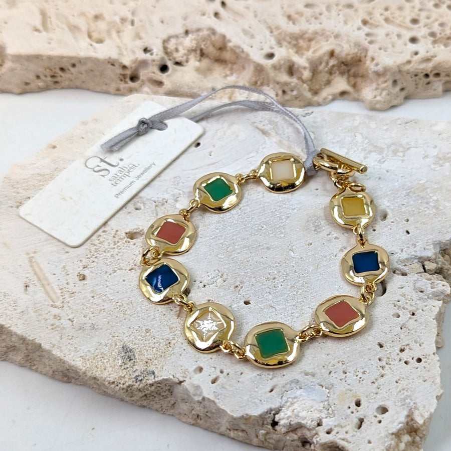 Byzantine style enamel inlay T-bar bracelet XSST025H-GLD-MULTI-Bracelet-White finn