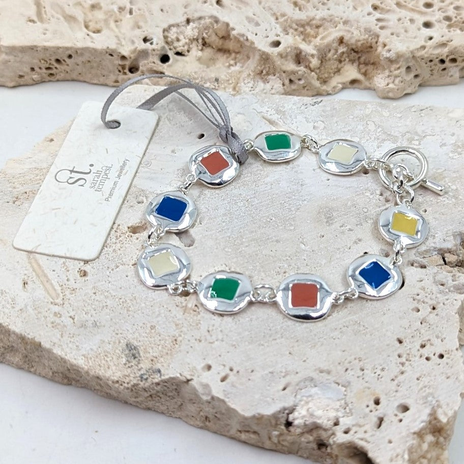 Byzantine style enamel inlay T-bar bracelet XSST025H-GLD-MULTI-Bracelet-White finn