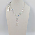 Byzantine enamel shapes inlay Y-shape necklace with real pearl drop XSST025N-GLD-MULTI-Necklace-White finn