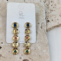 Byzantine enamel shape inlay dangle earrings XSST026E-GLD-MULTI-Earrings-White finn