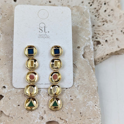 Byzantine enamel shape inlay dangle earrings XSST026E-GLD-MULTI-White finn
