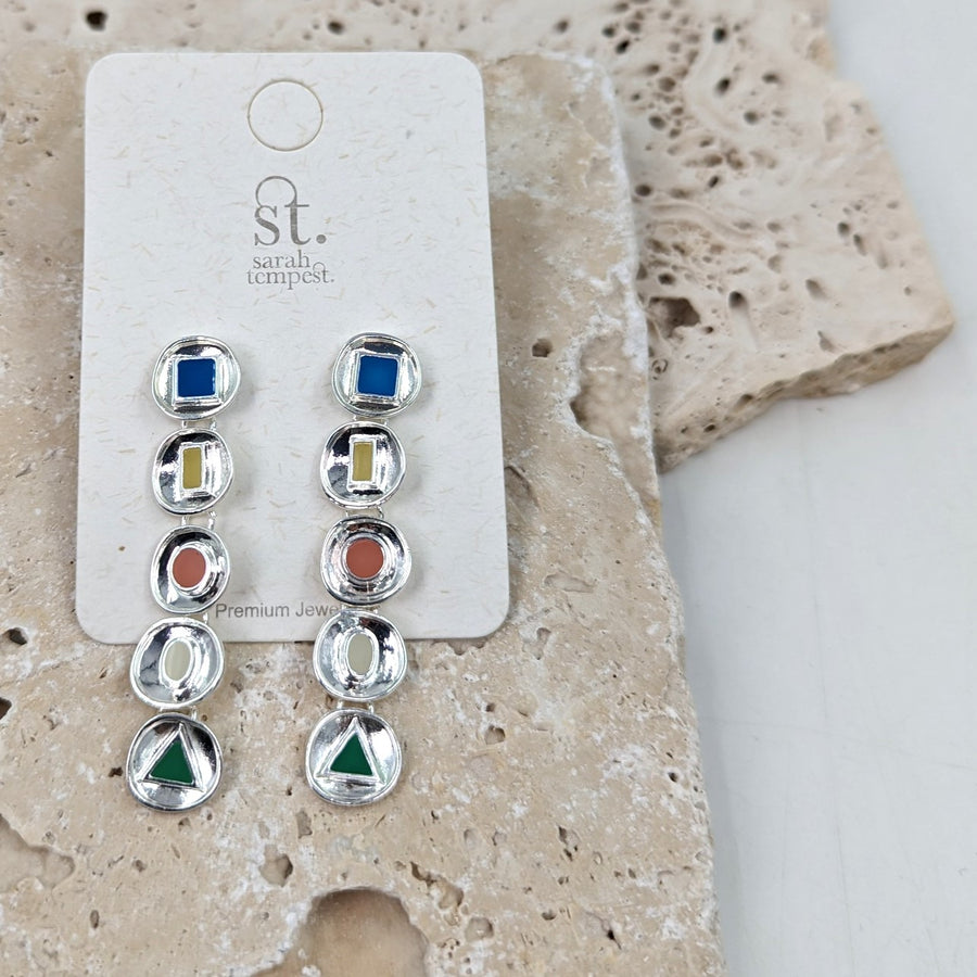 Byzantine enamel shape inlay dangle earrings XSST026E-GLD-MULTI-Earrings-White finn