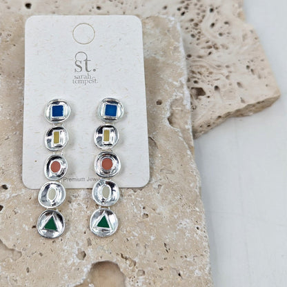 Byzantine enamel shape inlay dangle earrings XSST026E-GLD-MULTI-White finn