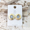 Round earrings with crackled leather inlay XSST075E-MG-GRY-Earrings-White finn