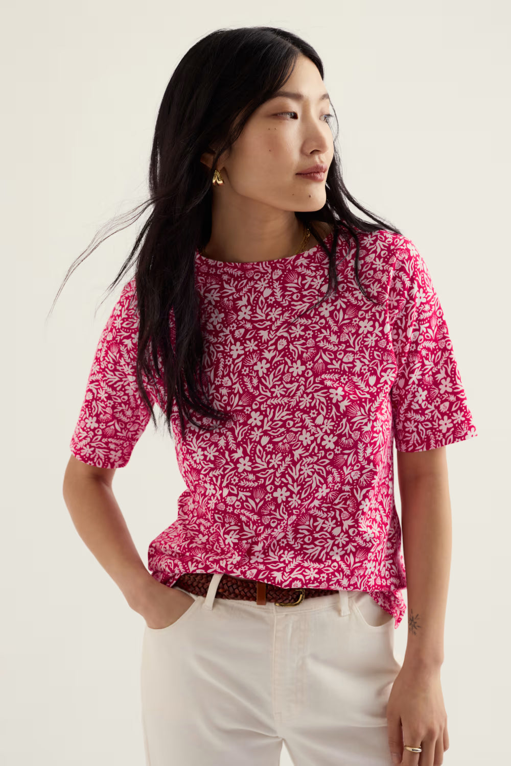 Seasalt Poisson T-Shirt-Protea Ditsy Bright  Radish