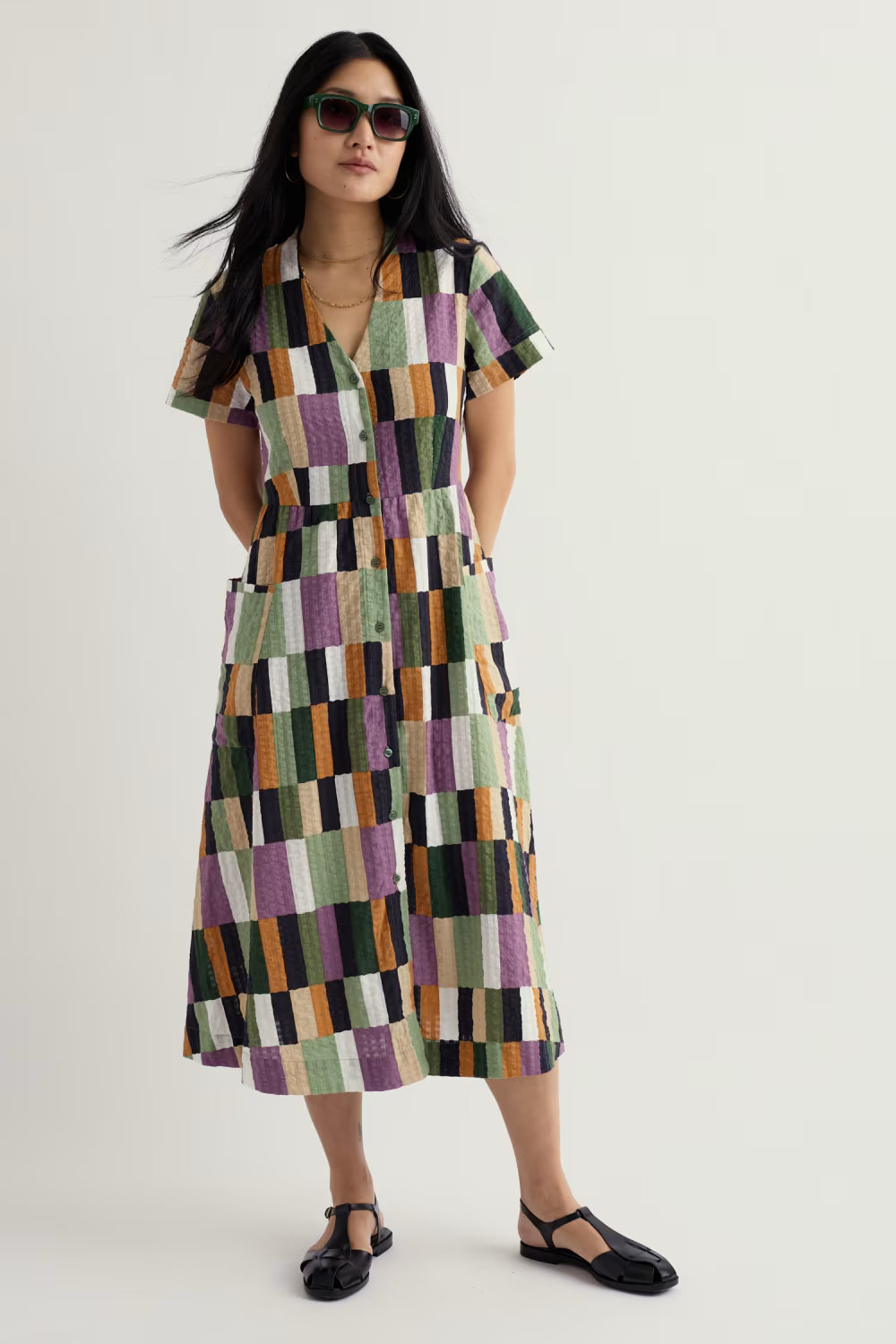 Seasalt Fowen Shirt Style Midi Dress-Dress-10-Field Colour Dried Basil-
