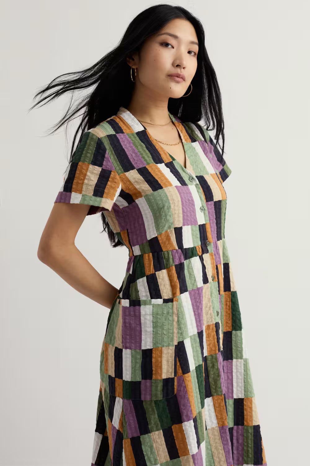 Seasalt Fowen Shirt Style Midi Dress-Dress-10-Field Colour Dried Basil-