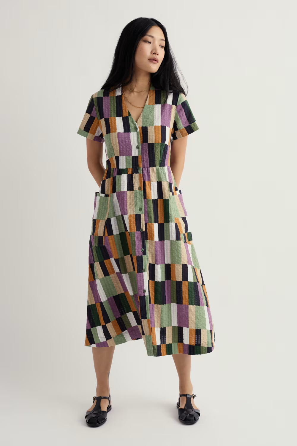 Seasalt Fowen Shirt Style Midi Dress-Dress-10-Field Colour Dried Basil-