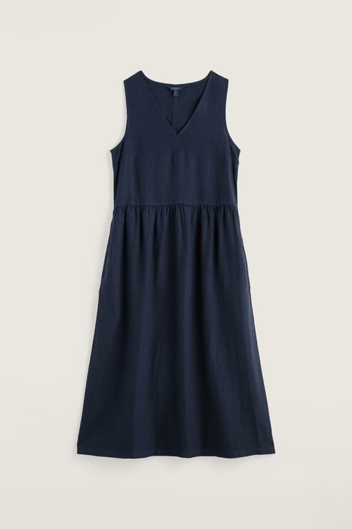 Seasalt Lowland Heather V-neck Linen Dress-Dress-10-Navy-