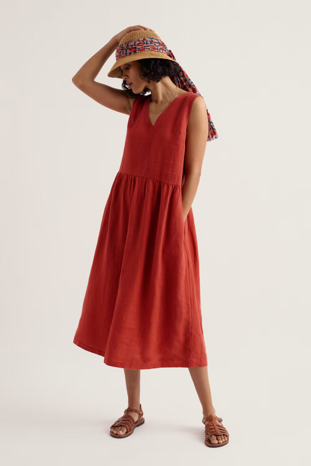 Seasalt Lowland Heather V-neck Linen Dress-Dress-10-Navy-