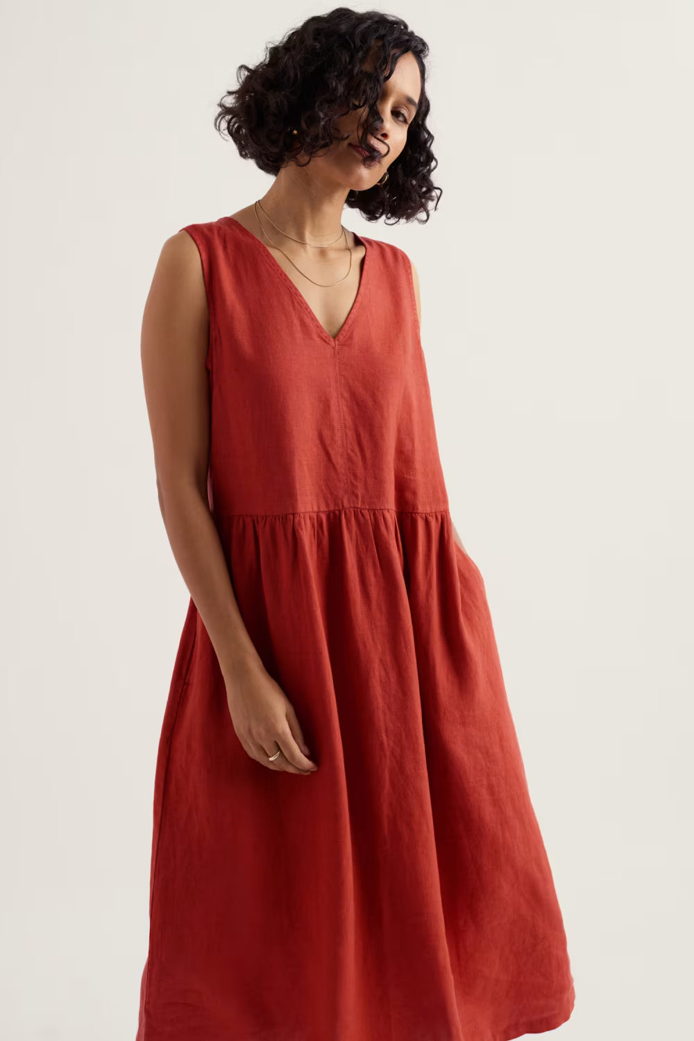 Seasalt Lowland Heather V-neck Linen Dress-Dress-10-Navy-