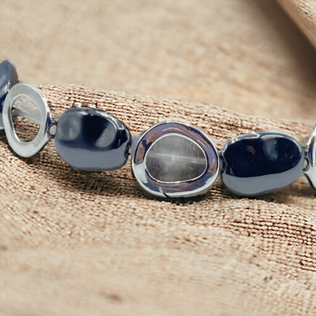 Jess & Lou Silver & Pewter Pebble and Hoops Multi Linked stretch Bracelet