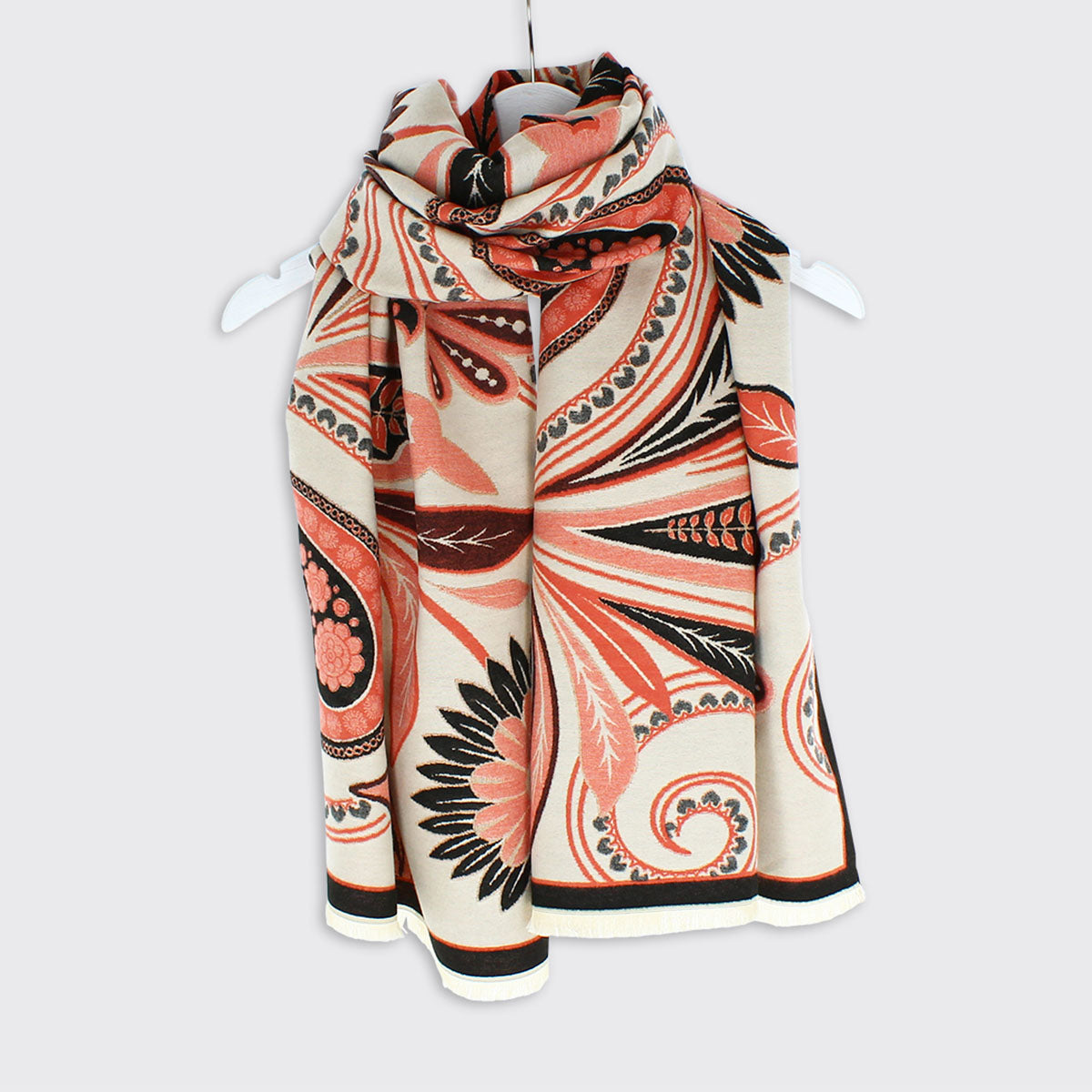 Celina Paisley Woven Scarf - Peach Cream