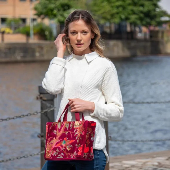 Eden Velvet Tote Bag-Bag-White finn