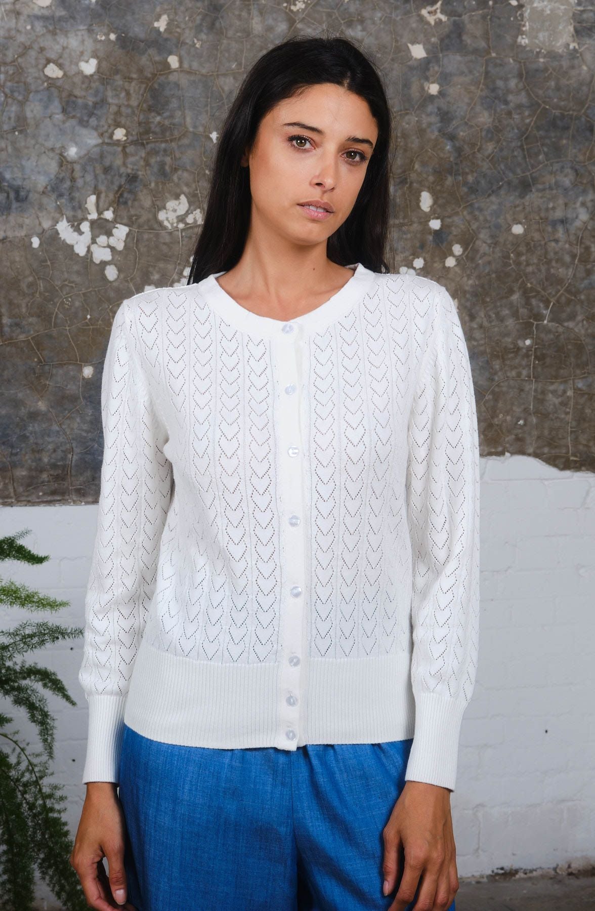 Heart Pointelle Cardigan White