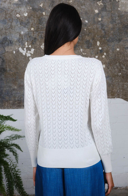 Heart Pointelle Cardigan White