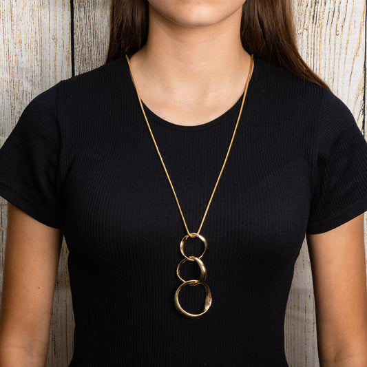 Tribal 3 Hoop Long Pendant Necklace in Gold