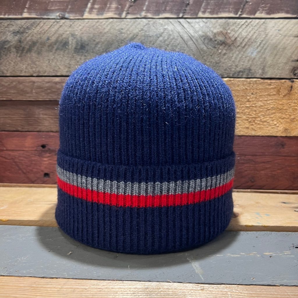 Blue Double Stripe Beanie Hat