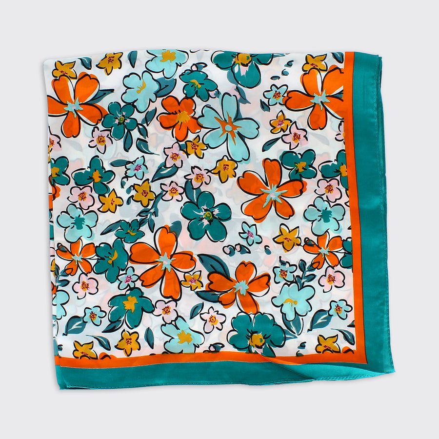 LULU SCARF- TEAL/ORANGE-White finn