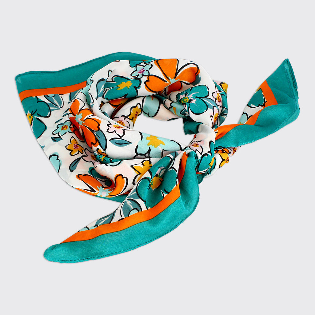 LULU SCARF- TEAL/ORANGE-White finn