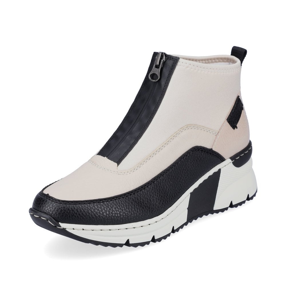 Rieker Ladies Contrast Ankle Boot N6352-Footwear-White finn