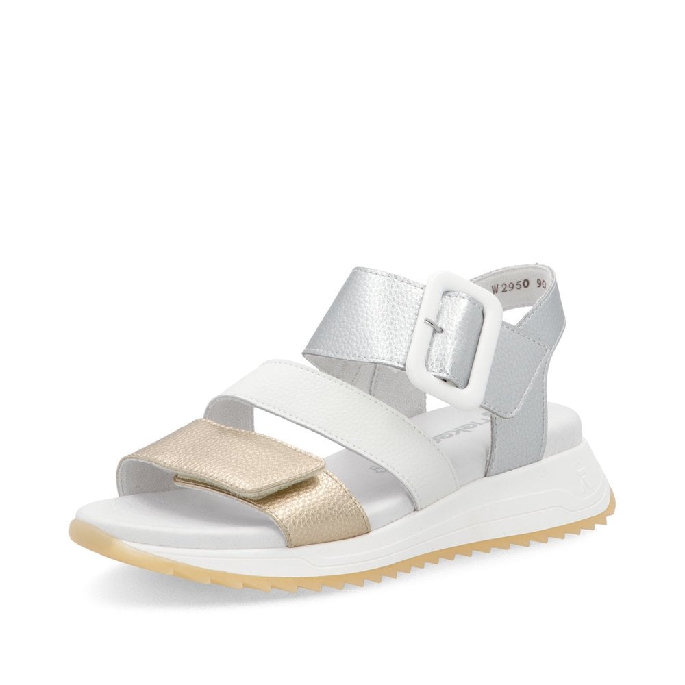 Rieker W2950 Ladies Wedged Hook and Loop Sandals-White finn