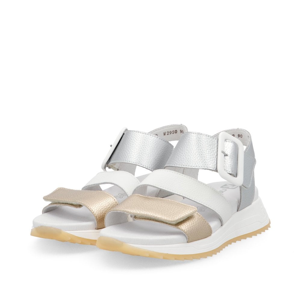 Rieker W2950 Ladies Wedged Hook and Loop Sandals-White finn