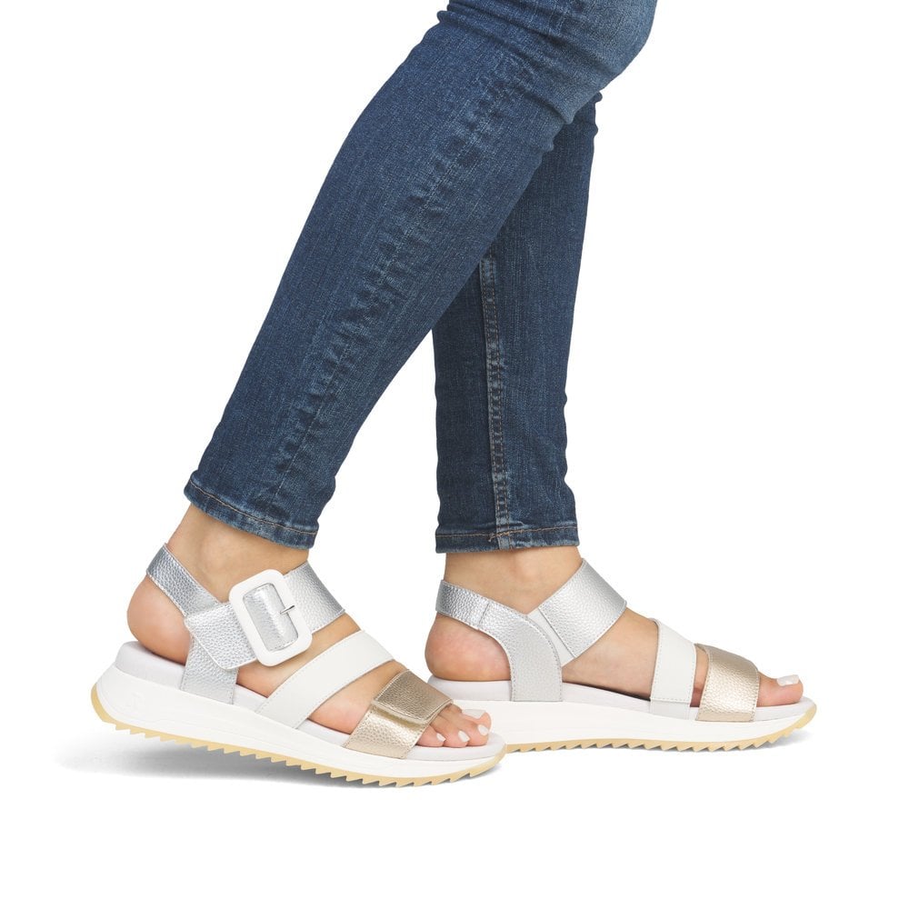 Rieker W2950 Ladies Wedged Hook and Loop Sandals-White finn