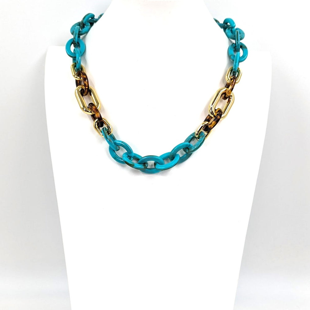 Resin chain necklace with tortoiseshell and gold links TN09N