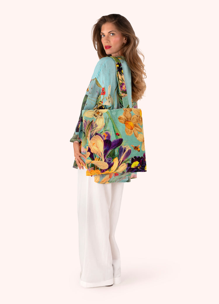 Powder Velvet Tote Bag - Spring Flora