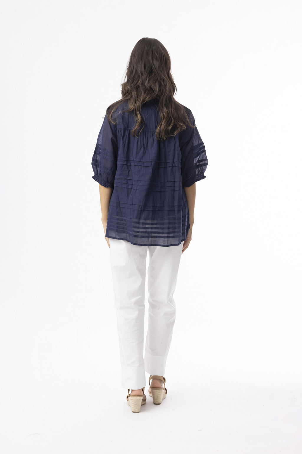Orientique Cotton Gauze Essentials Top Pleated-Orientique-White finn