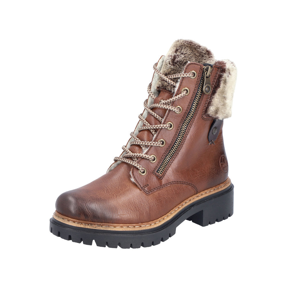 Rieker Tan Faux Fur Trim Ankle Boot 72608-Footwear-White finn