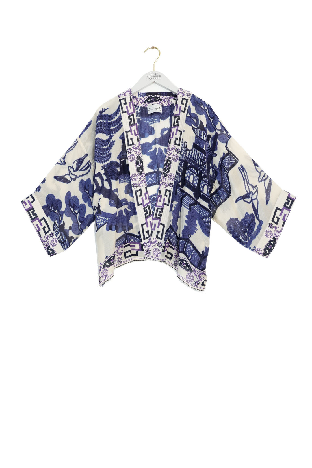 One Hundred Stars Giant Willow Blue Kimono-One Hundred Stars-White finn