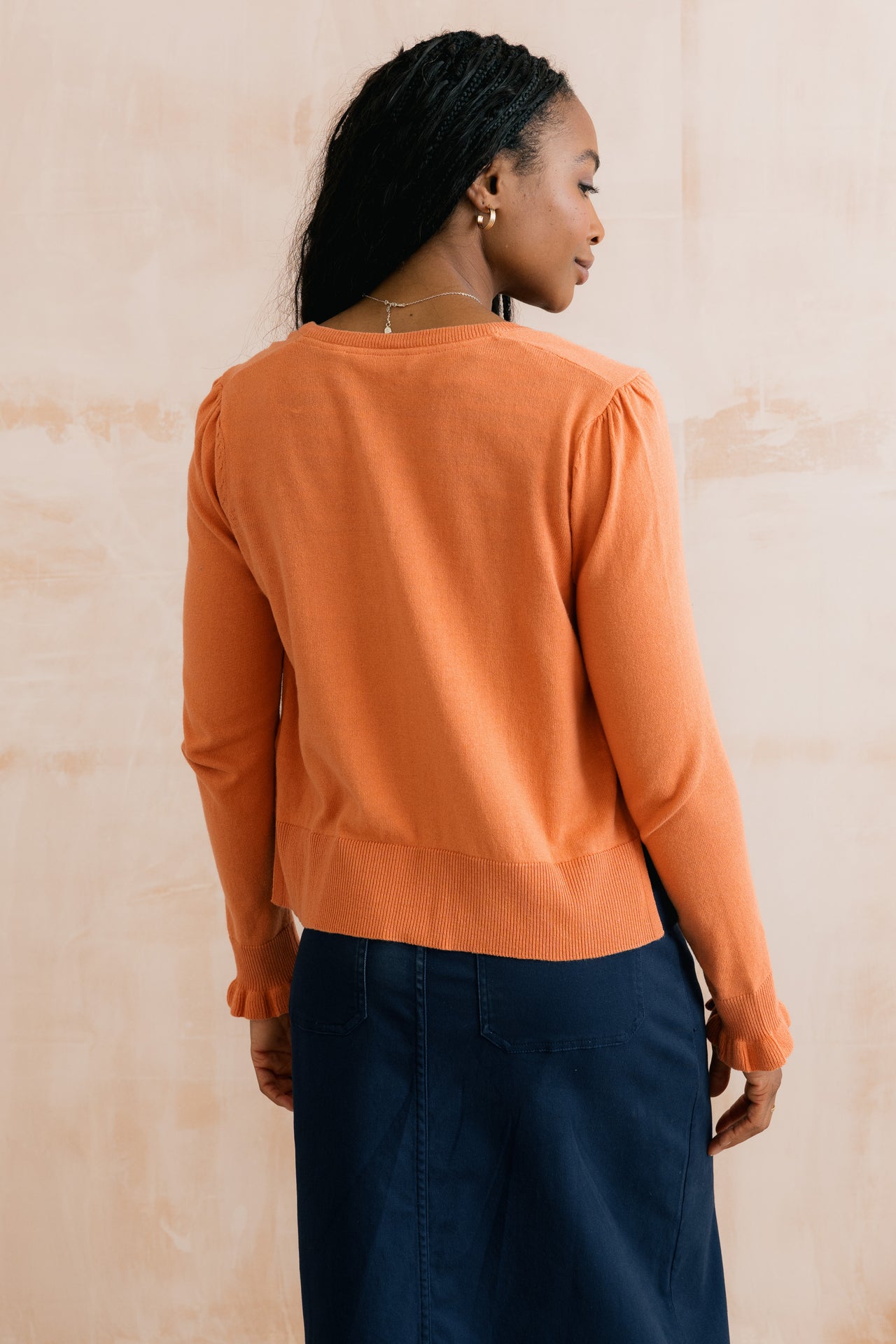 Lily and Me Lauren Ruffle Outfitter Cardigan Soft Orange