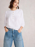 White Stuff Isla Half Button Top-Shirts & Tops-White finn