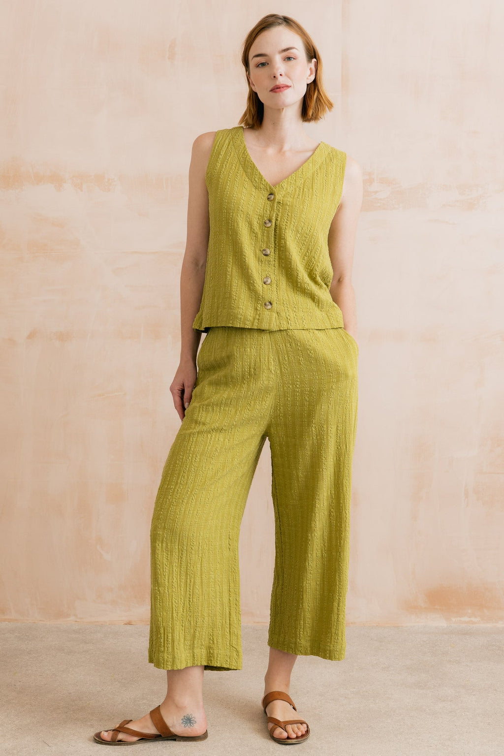 Lily and Me Drift Textured Seersucker Culottes Lime