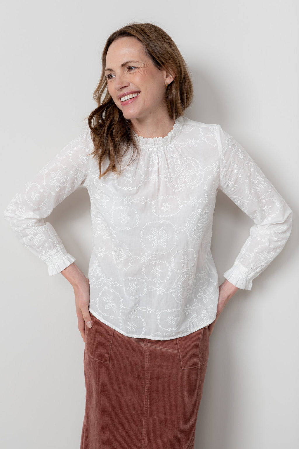 Lily and Me Fiona Top Embroidered-White finn