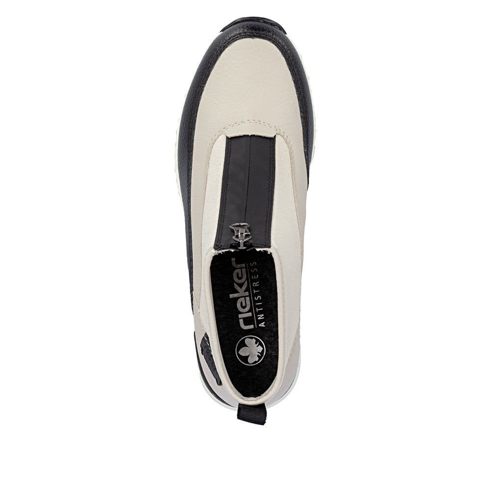 Rieker Cream Contrast Zip Boot N6352-Footwear-White finn