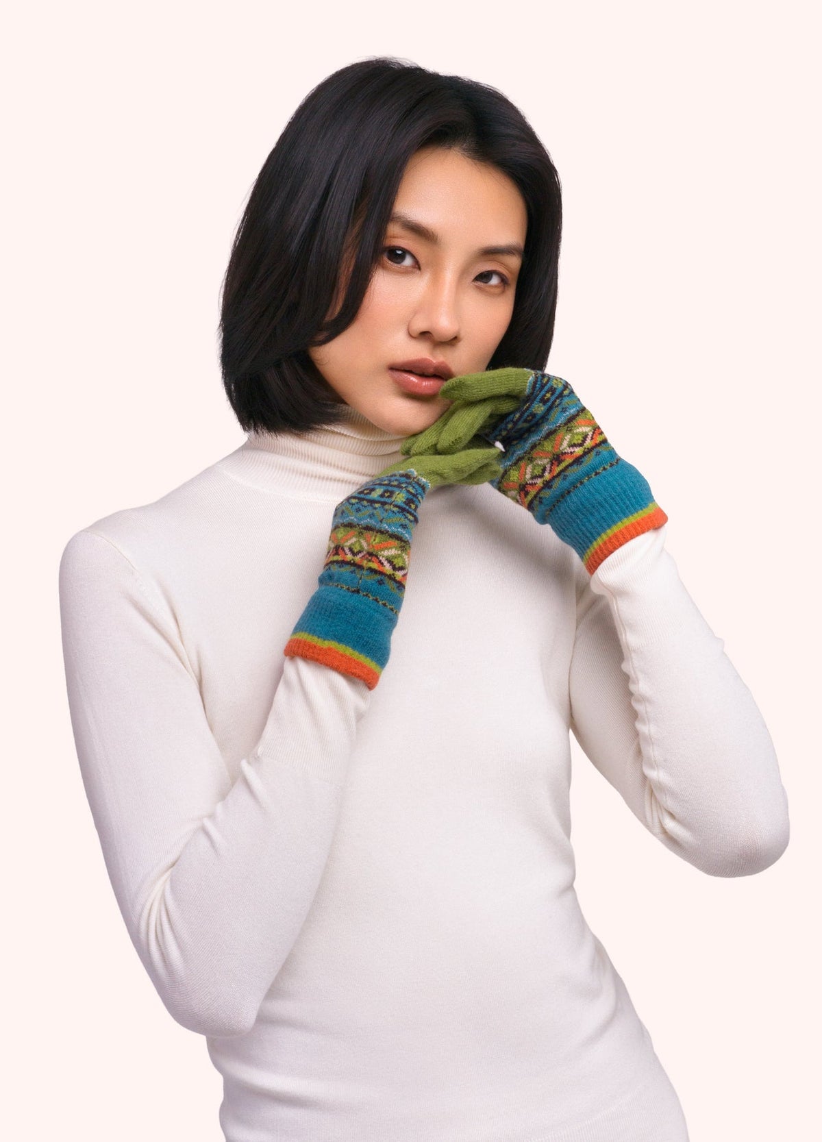Powder Fair Isle Gloves, Teal Mix