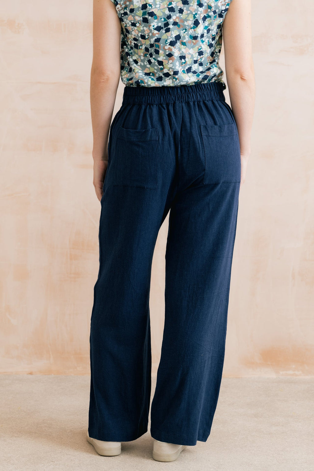 Lily and Me Grace Wide Leg Linen Blend Trousers-Trousers-8-Navy-