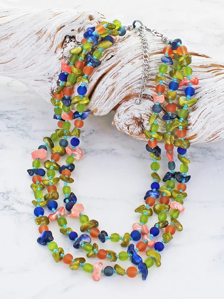 Suzie Blue Strand Shell and Glass Necklace DC6506