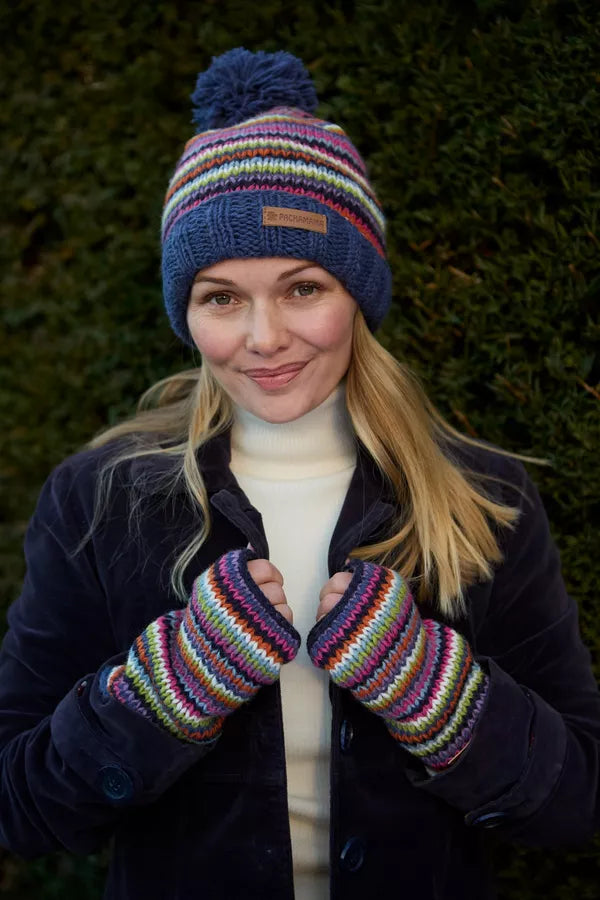 Pachamama Denver Stripe Bobble Beanie-Hat-White finn