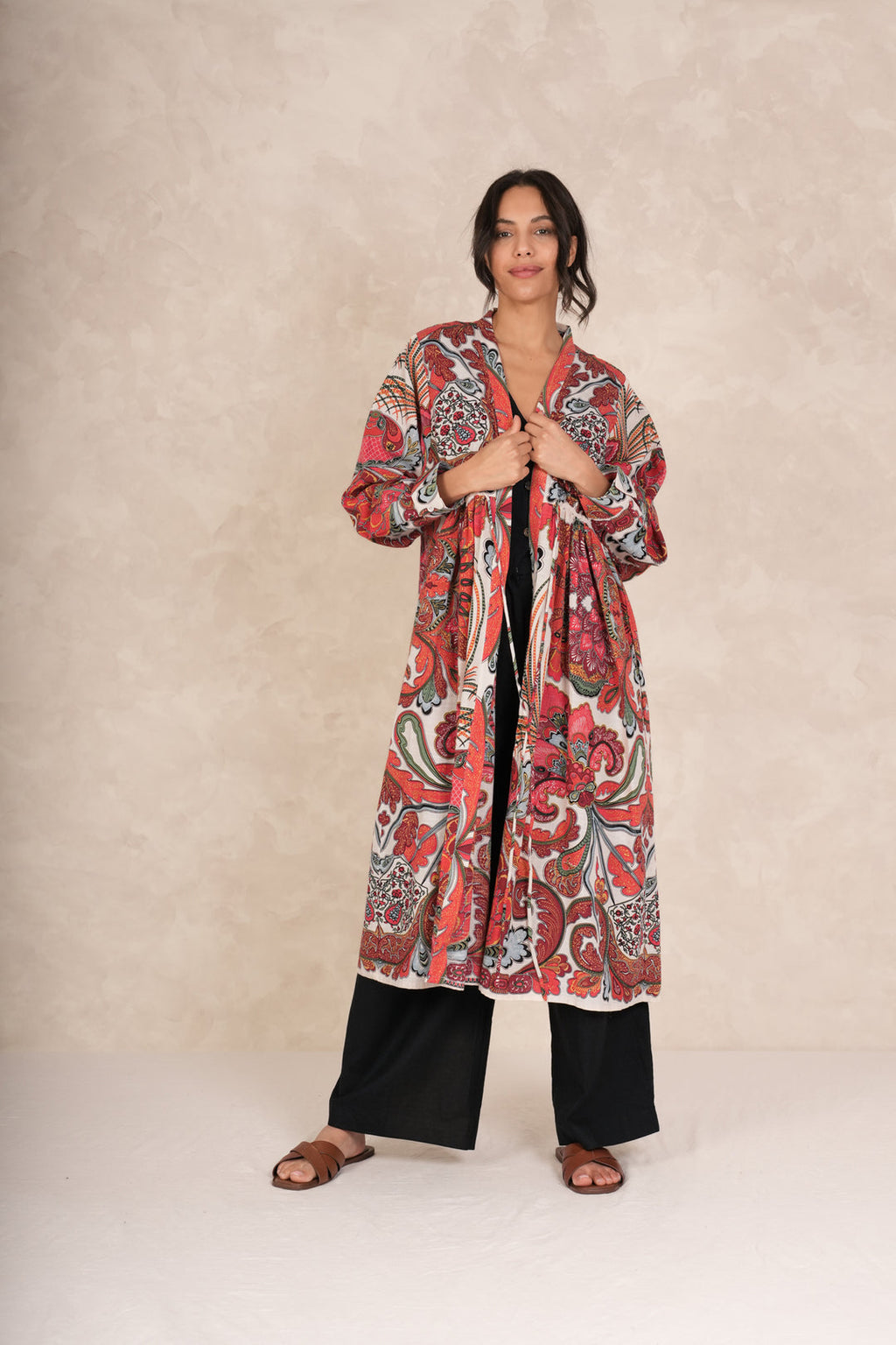 One Hundred Stars Fiesta Orange Duster Jacket-White finn