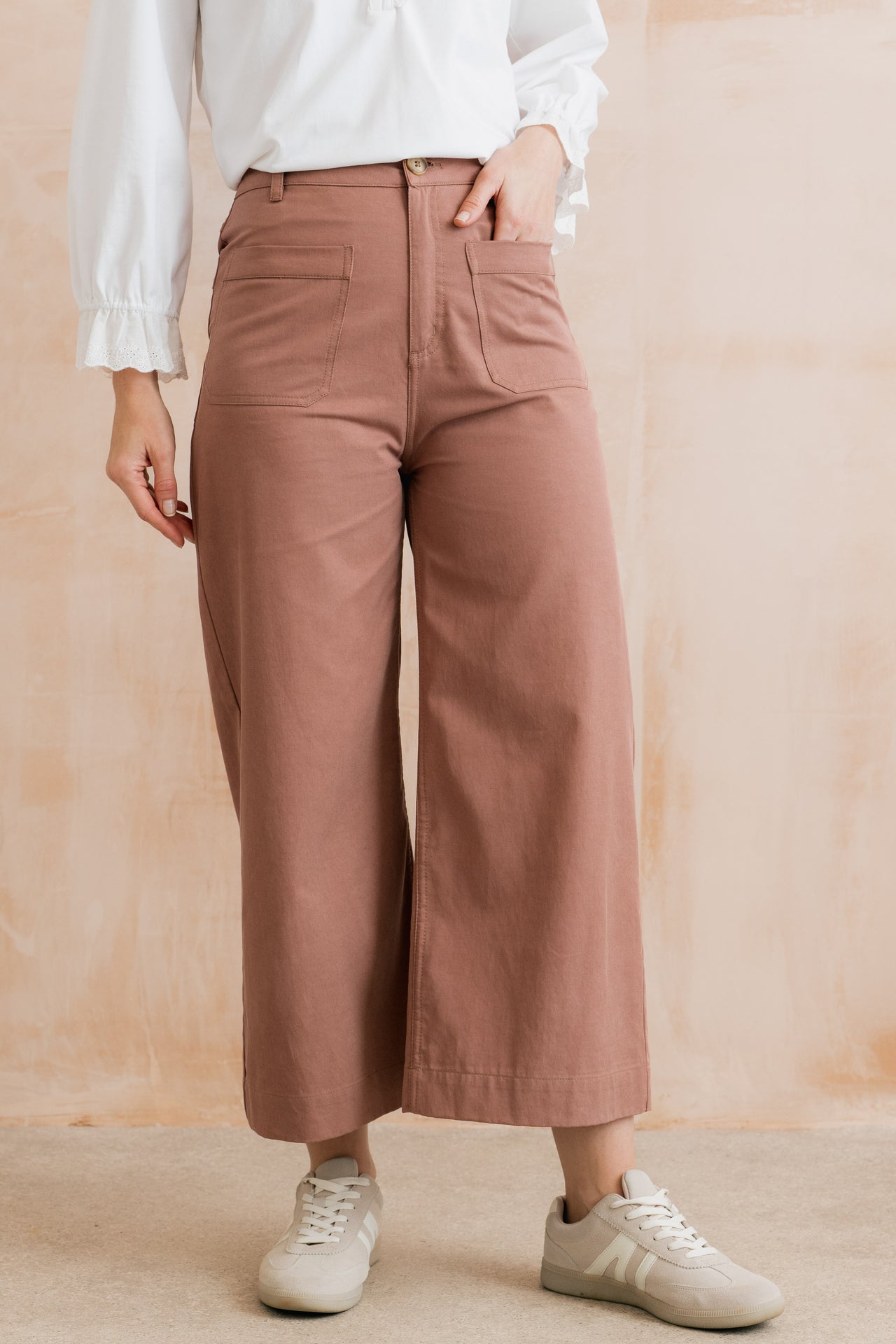 Lily and Me Amelia Cropped Wide Leg Trousers Soft Pink-Lily and Me-White finn
