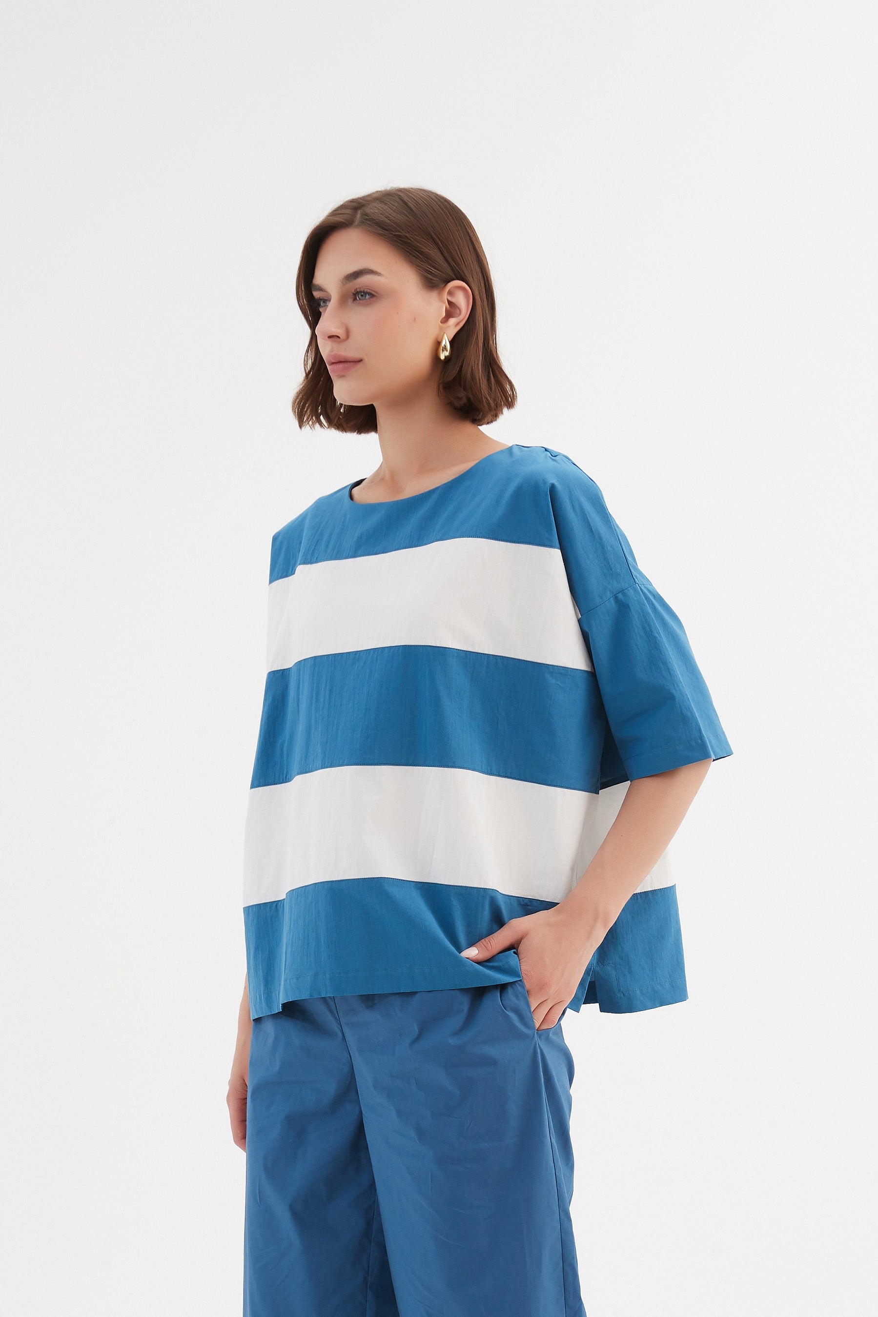 Tirelli Boxy Stripe Top-Shirts & Tops-White finn