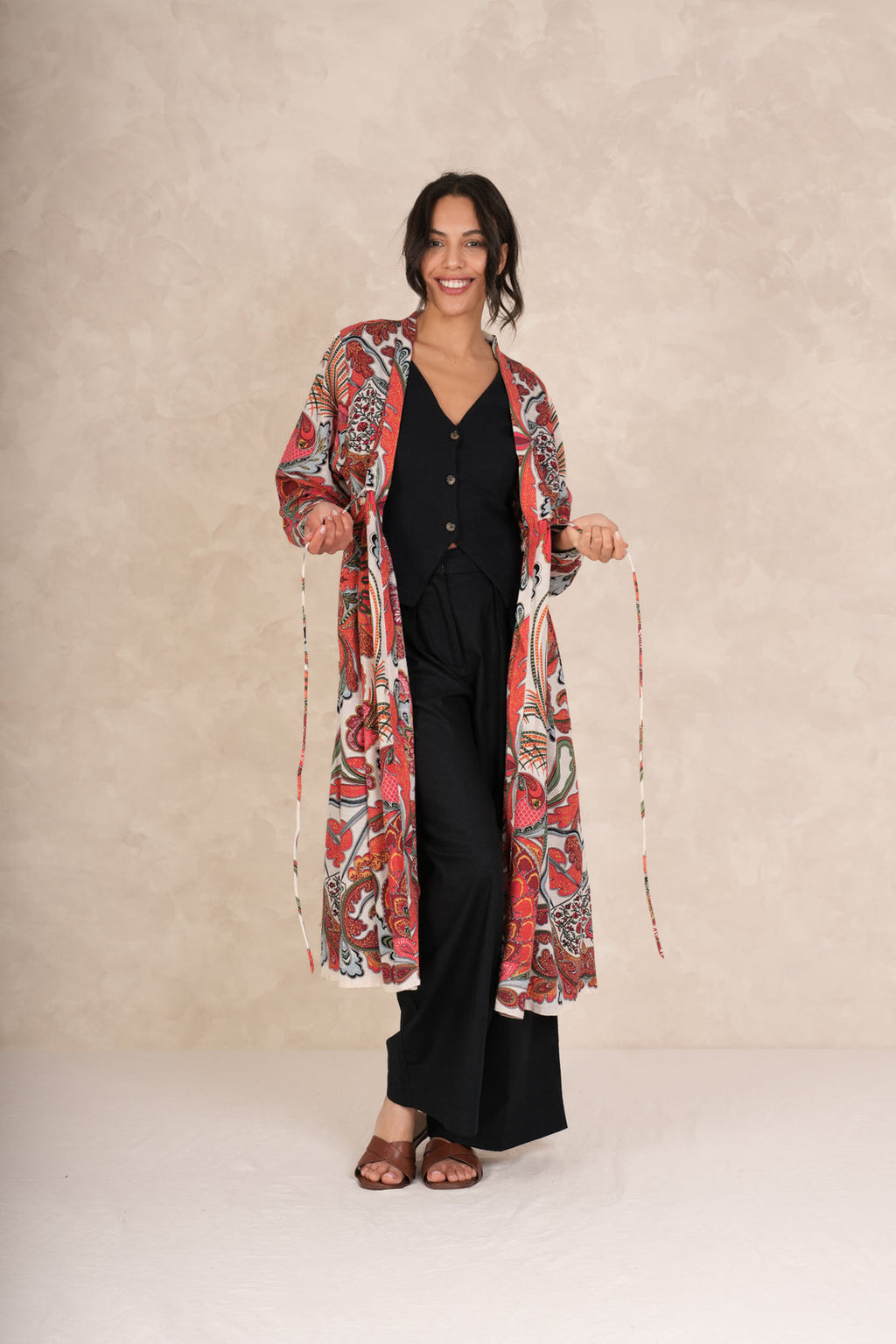 One Hundred Stars Fiesta Orange Duster Jacket-White finn