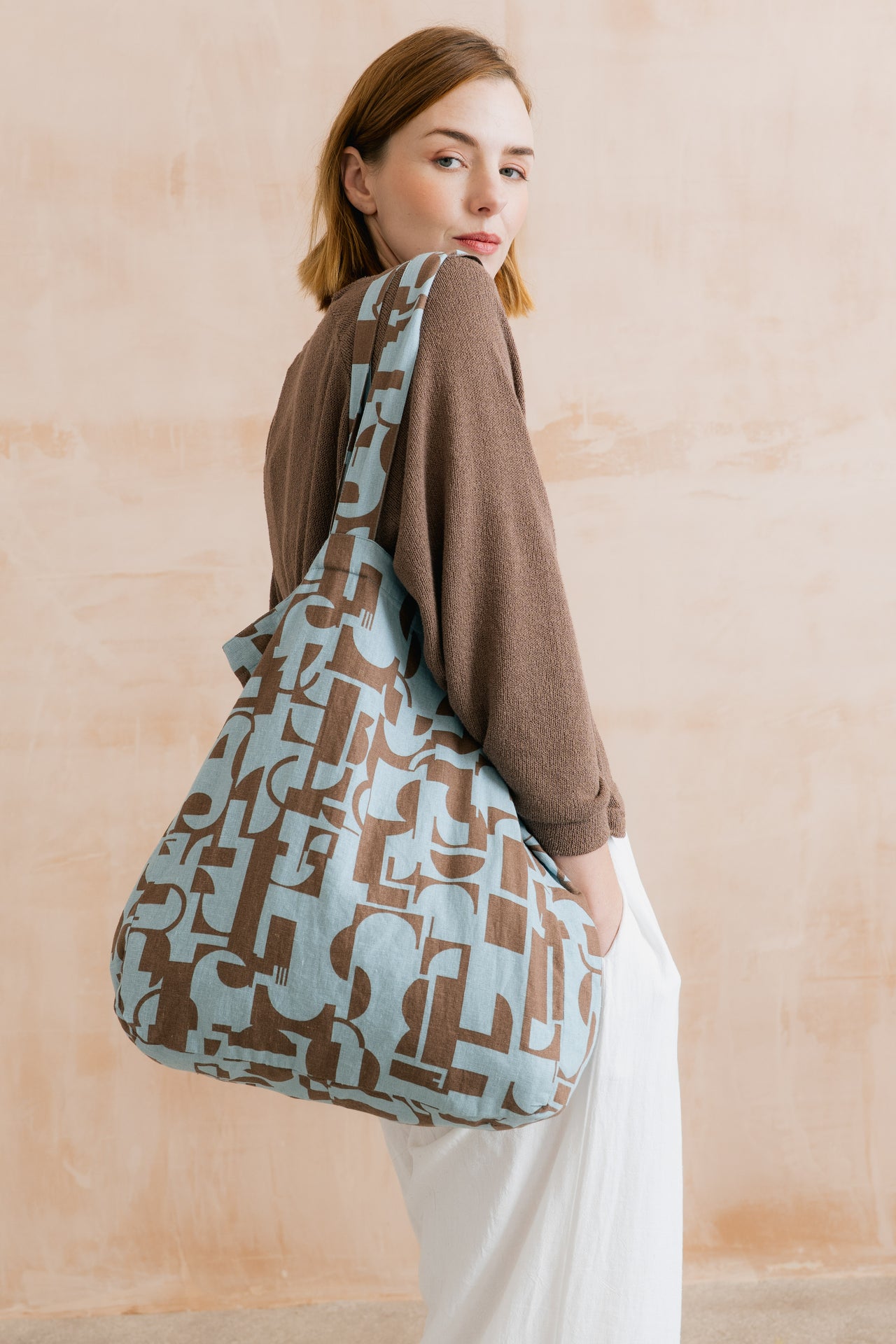 Lily and Me Linen Blend Highline Print Tote Bag Mocha
